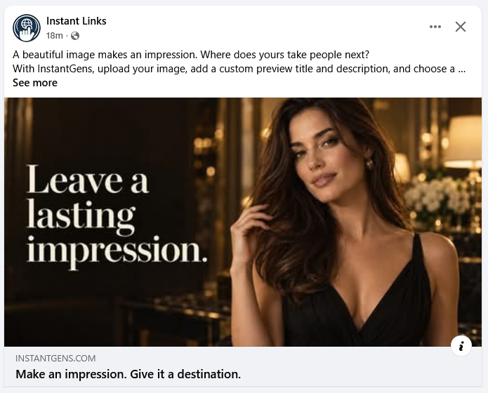 Facebook post showing an Instant Links clickable image preview
