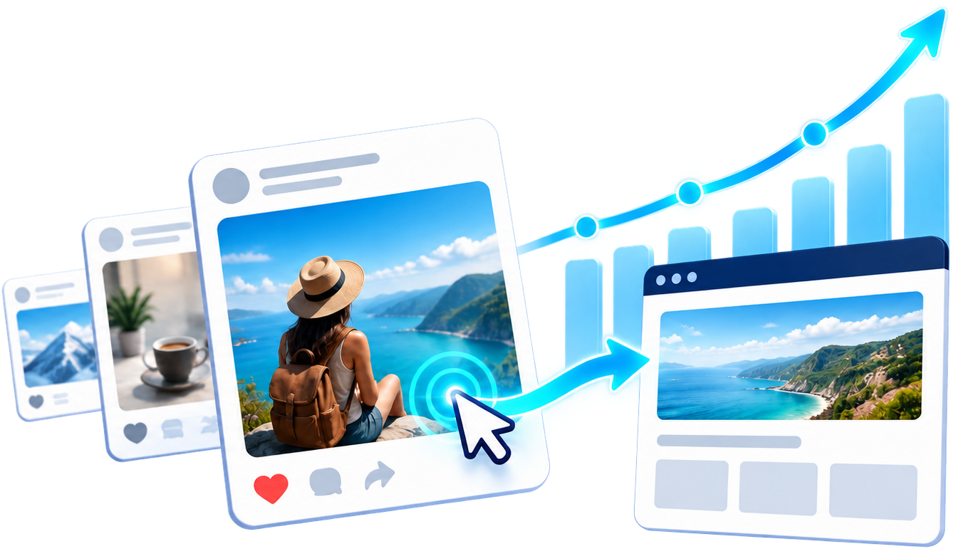Clickable social media images and traffic growth illustration